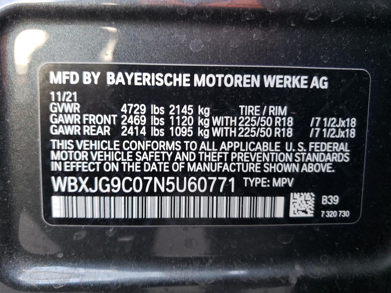 2022 BMW X1 VIN WBXJG9C07N5U60771 Copart auction photo, front end / undercarriage damage thumbnail 16