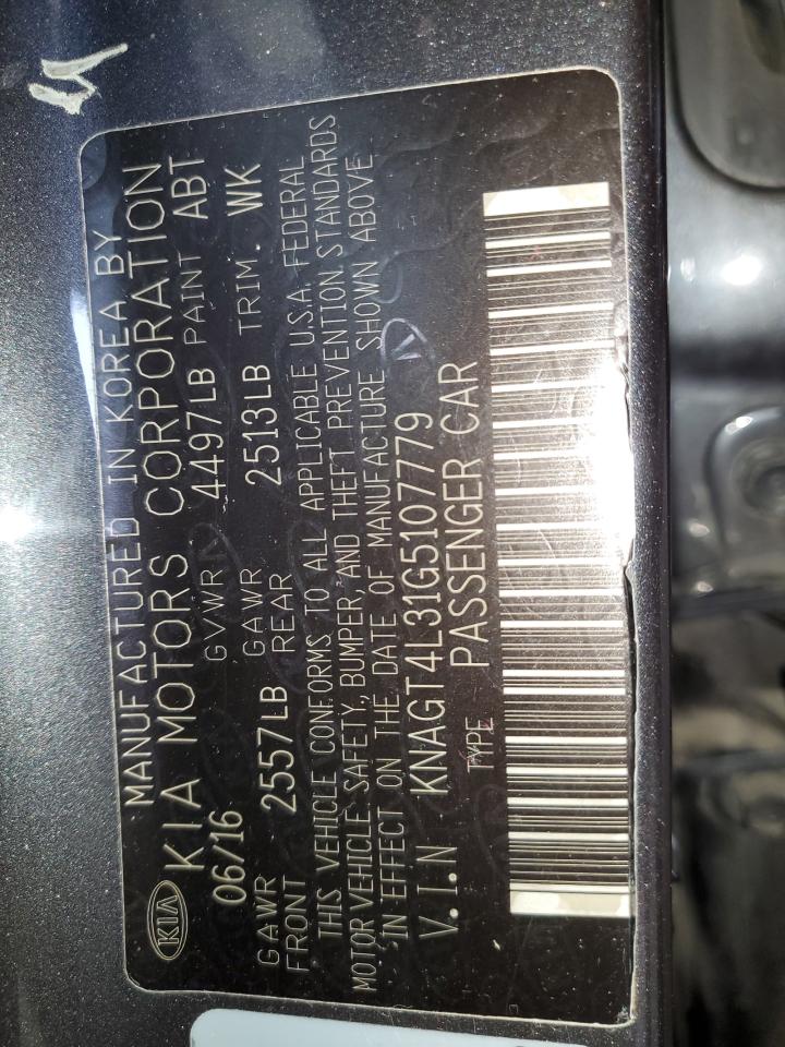 2016 KIA Optima VIN KNAGT4L31G5107779 Copart auction photo, front end / rear end damage thumbnail 12