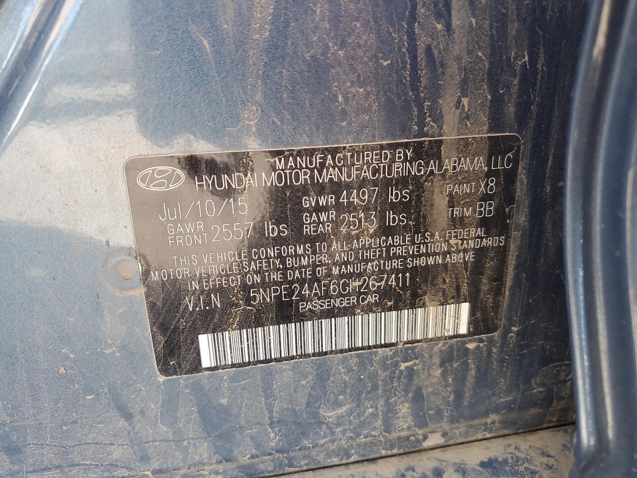 2016 Hyundai Sonata VIN 5NPE24AF6GH267411 Copart auction photo, front end damage thumbnail 12