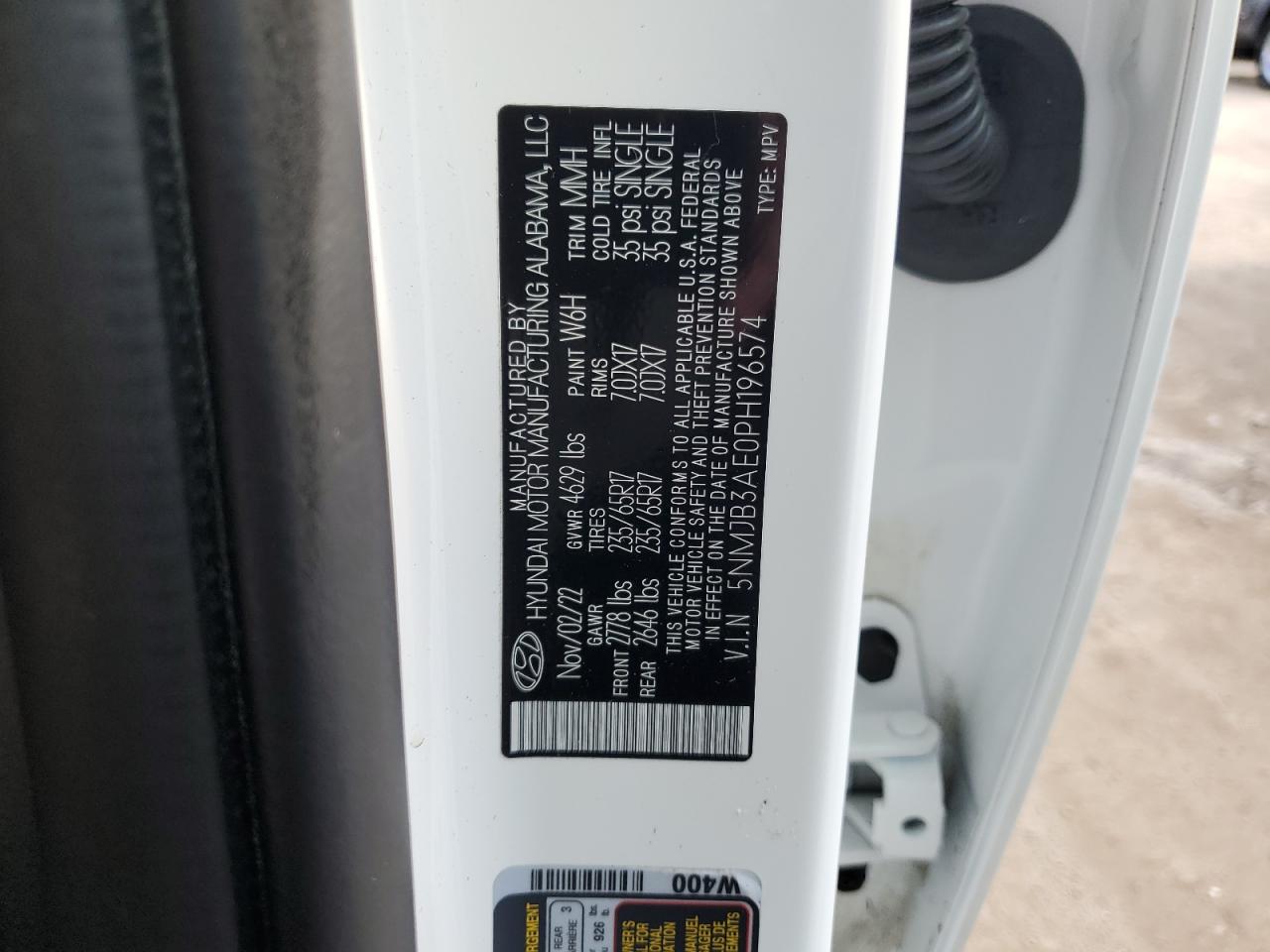 2023 Hyundai Tucson VIN 5NMJB3AE0PH196574 Copart auction photo, water/flood damage thumbnail 14