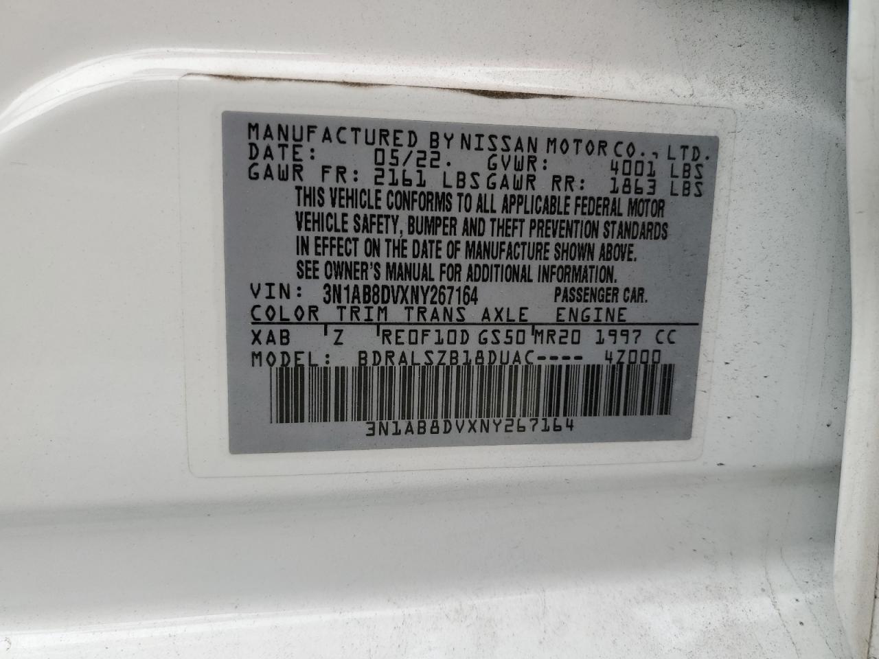 2022 Nissan Sentra VIN 3N1AB8DVXNY267164 Copart auction photo, side / undercarriage damage thumbnail 14
