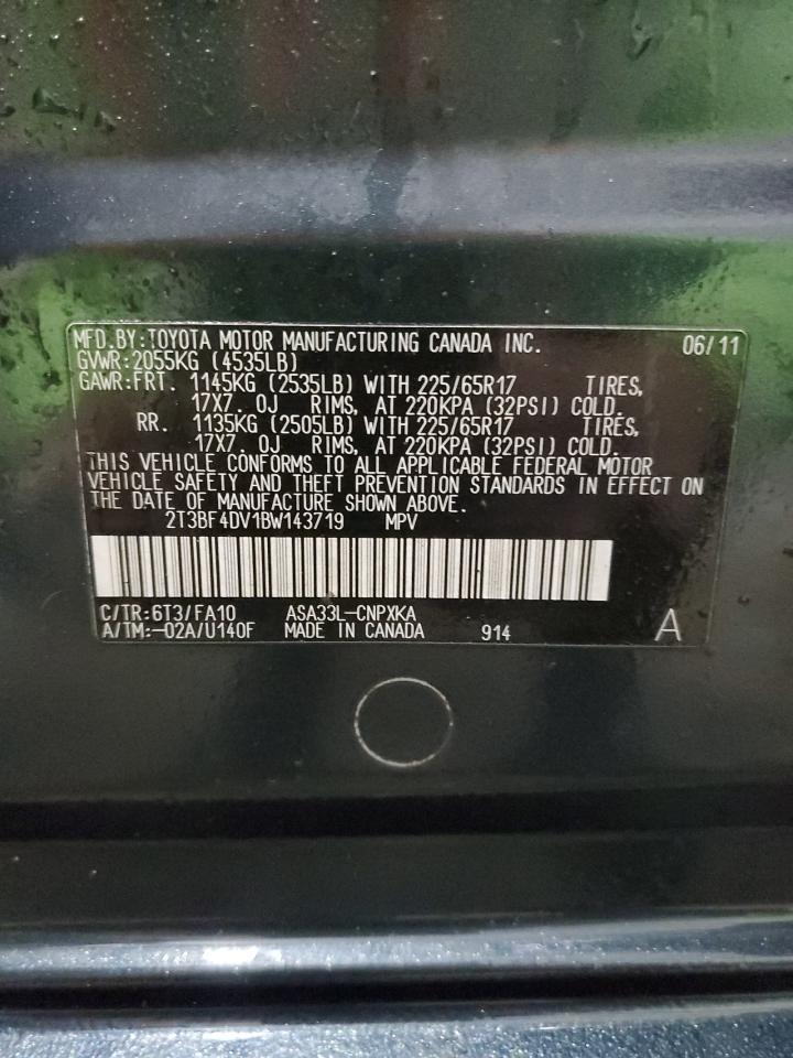 2011 Toyota RAV 4 VIN 2T3BF4DV1BW143719 Copart auction photo, front end / side damage thumbnail 13