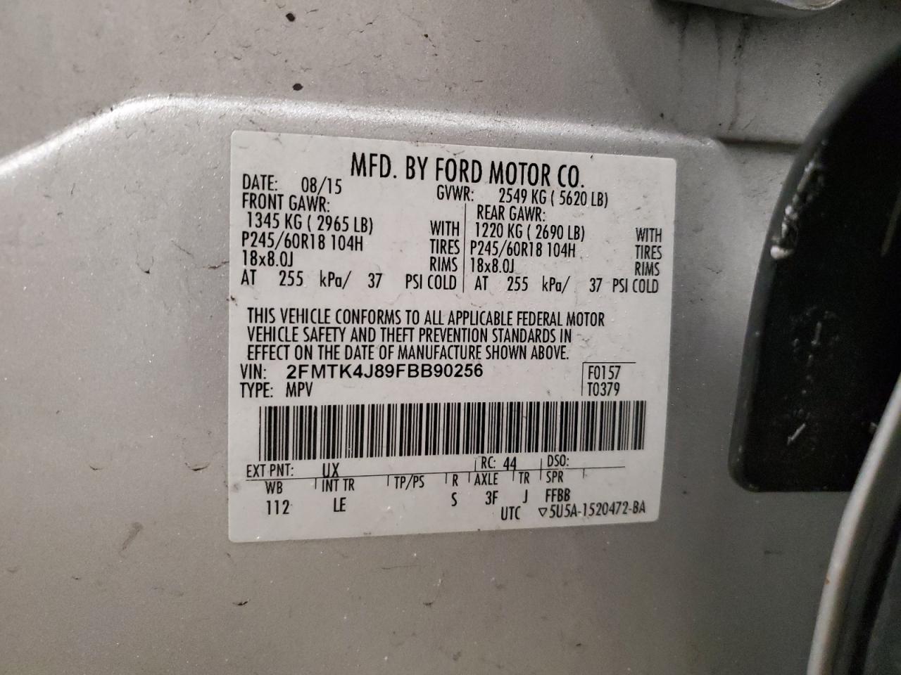 2015 Ford Edge VIN 2FMTK4J89FBB90256 Copart auction photo, front end damage thumbnail 13