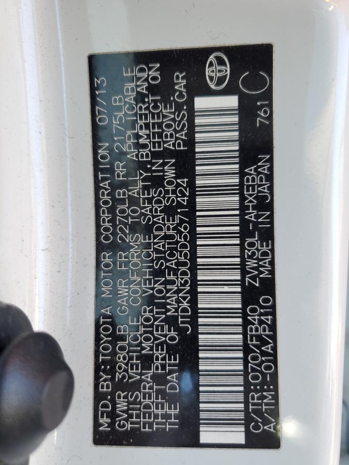 2013 Toyota Prius VIN JTDKN3DU5D5671424 Copart auction photo, front end / side damage thumbnail 13