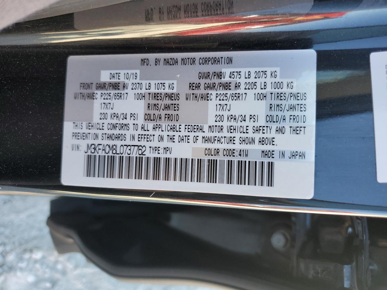 2020 Mazda CX-5 VIN JM3KFACM8L0737762 Copart auction photo, rear end / front end damage thumbnail 13