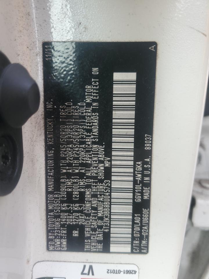 2011 Toyota Venza VIN 4T3ZK3BB8BU045753 Copart auction photo, top/roof damage thumbnail 13