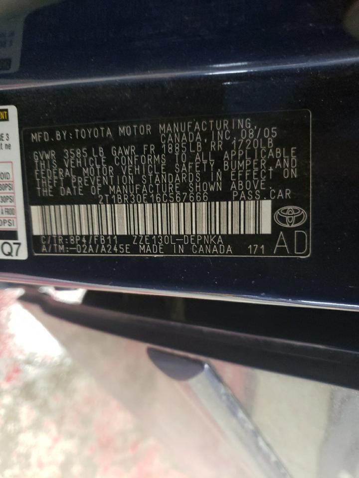 2006 Toyota Corolla VIN 2T1BR30E16C567666 Copart auction photo, front end damage thumbnail 12