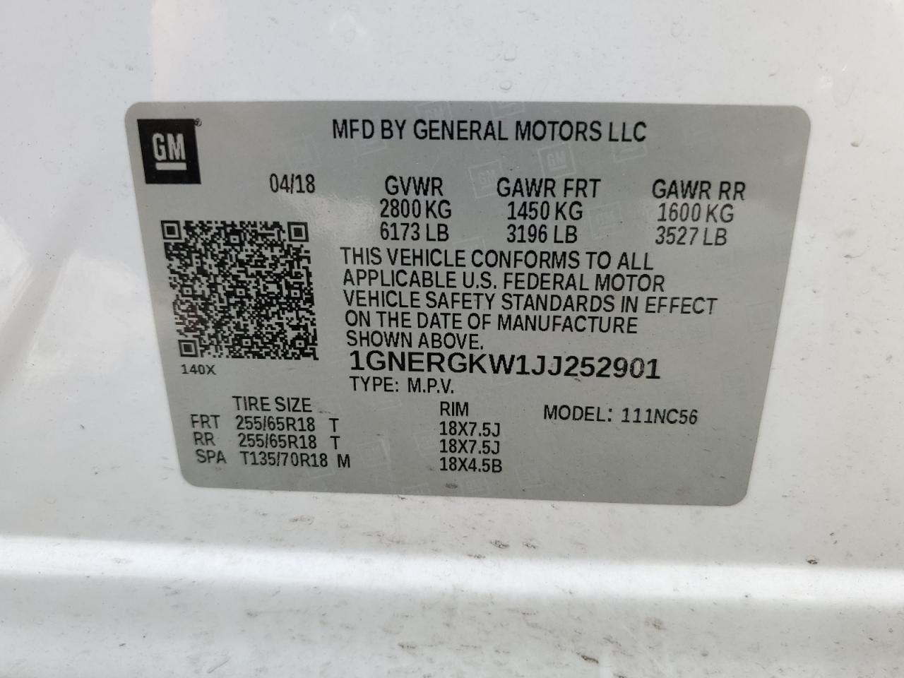 2018 Chevrolet Traverse VIN 1GNERGKW1JJ252901 Copart auction photo, front end / undercarriage damage thumbnail 13
