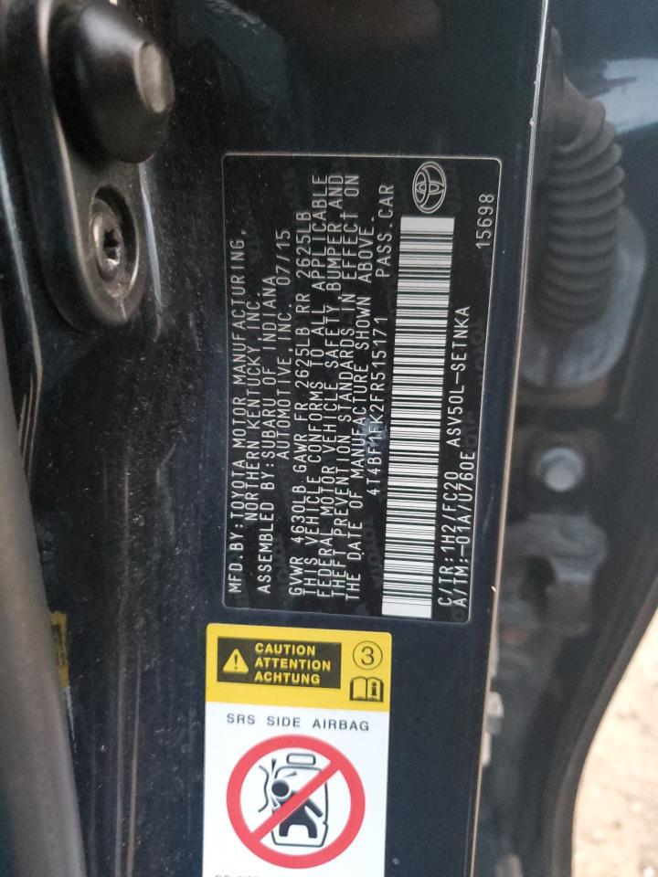 2015 Toyota Camry VIN 4T4BF1FK2FR515171 Copart auction photo, front end damage thumbnail 13