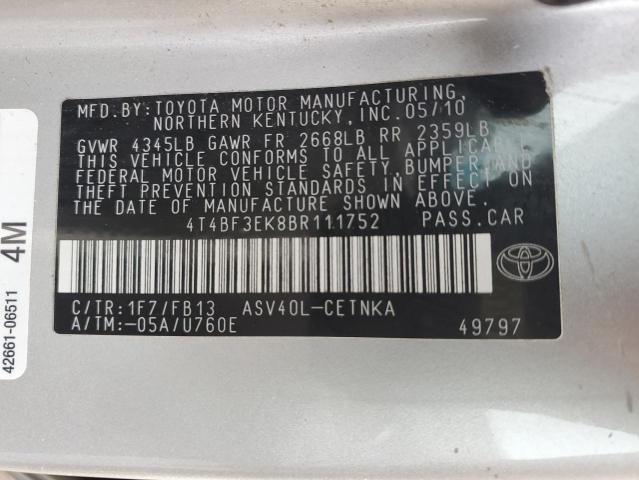2011 Toyota Camry VIN 4T4BF3EK8BR111752 Copart auction photo, rear end / minor dent/scratches damage thumbnail 12
