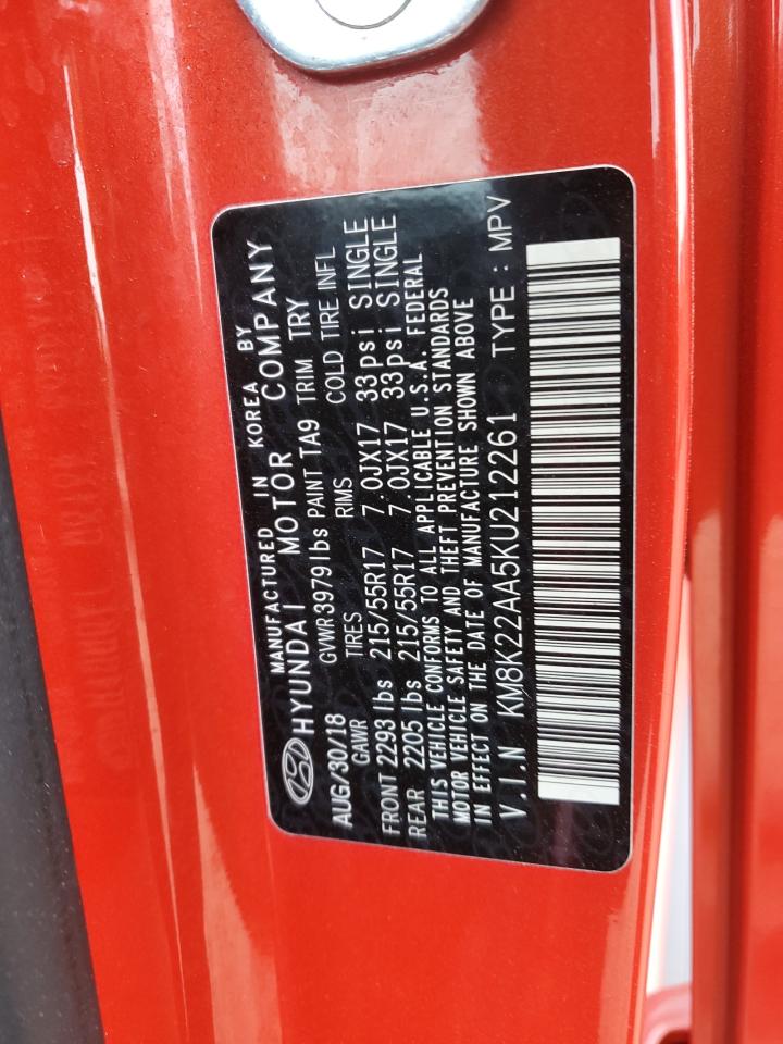 2019 Hyundai Kona VIN KM8K22AA5KU212261 Copart auction photo, side damage thumbnail 15