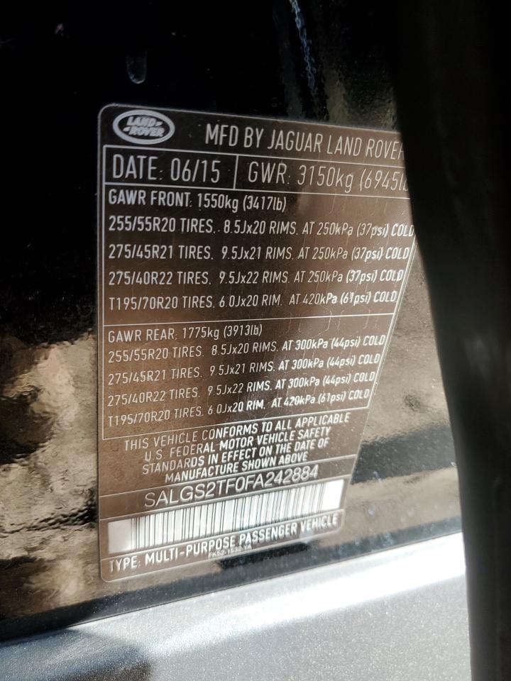 2015 Land Rover Range Rover VIN SALGS2TF0FA242884 Copart auction photo, front end damage thumbnail 14