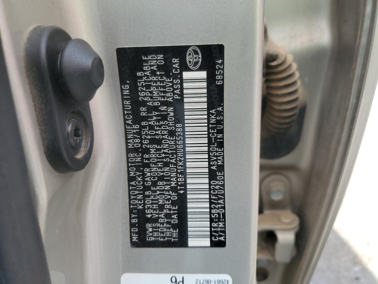 2017 Toyota Camry VIN 4T1BF1FK2HU665388 Copart auction photo, vandalism / all over damage thumbnail 12
