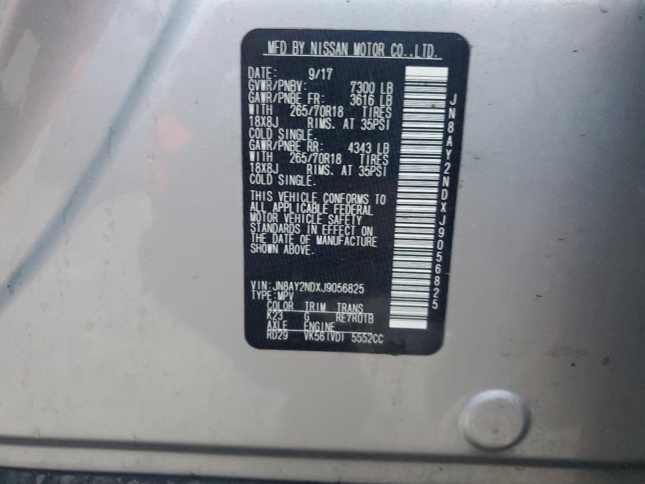 2018 Nissan Armada VIN JN8AY2NDXJ9056825 Copart auction photo, front end damage thumbnail 13