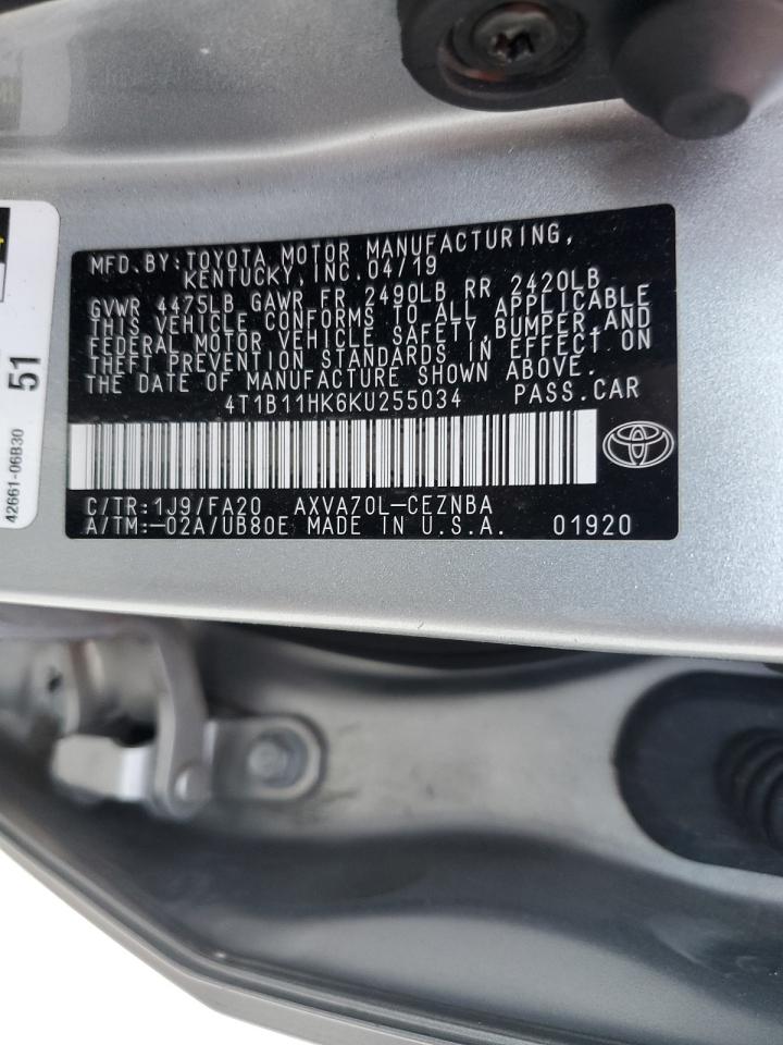 2019 Toyota Camry VIN 4T1B11HK6KU255034 Copart auction photo, all over damage thumbnail 13