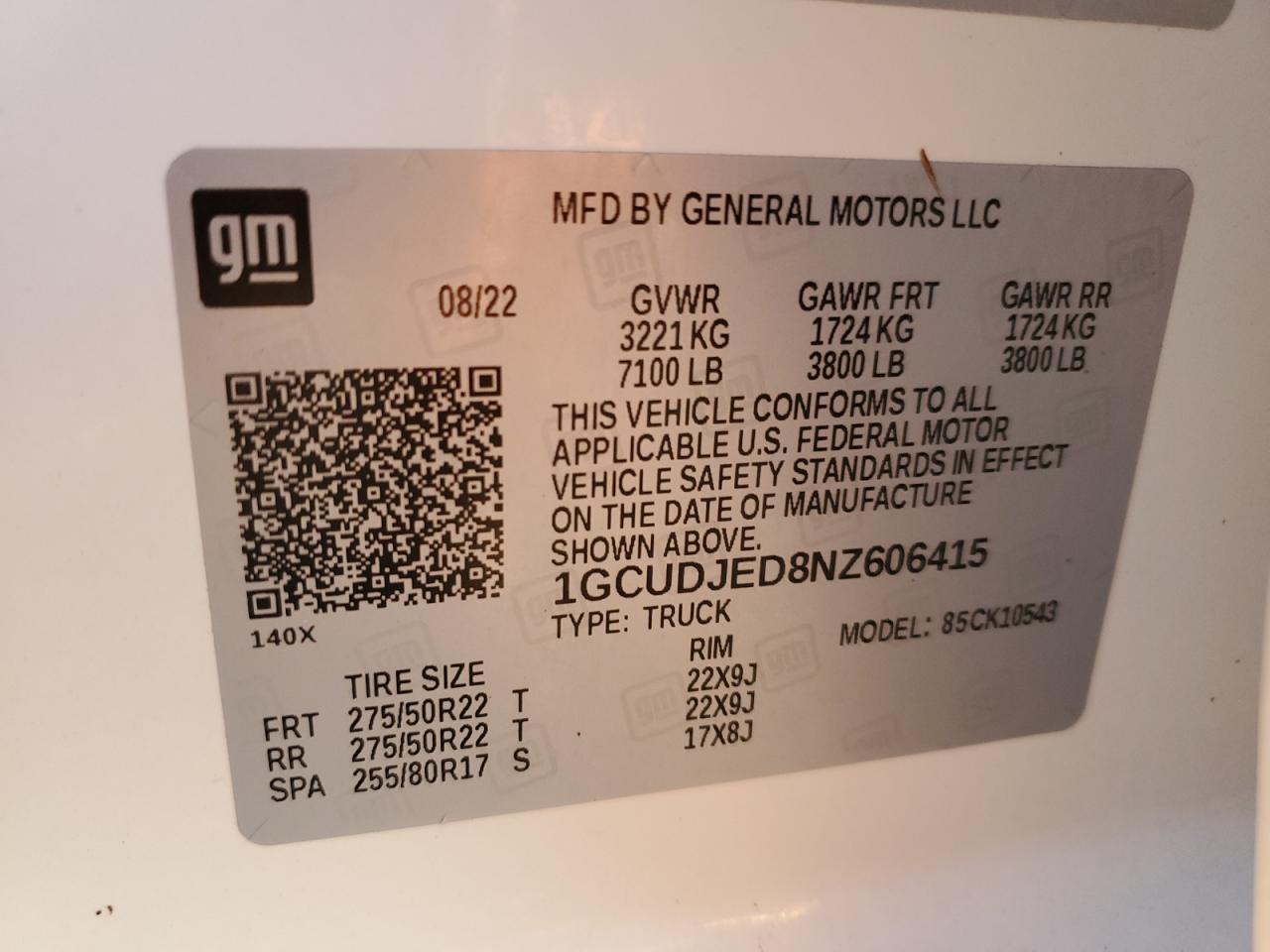 2022 Chevrolet Silverado VIN 1GCUDJED8NZ606415 Copart auction photo, water/flood damage thumbnail 13