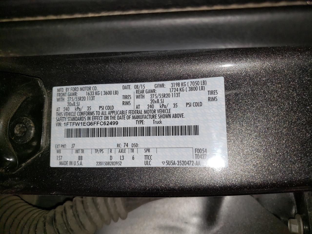 2015 Ford F-150 VIN 1FTFW1EG6FFC62499 Copart auction photo, front end / side damage thumbnail 12
