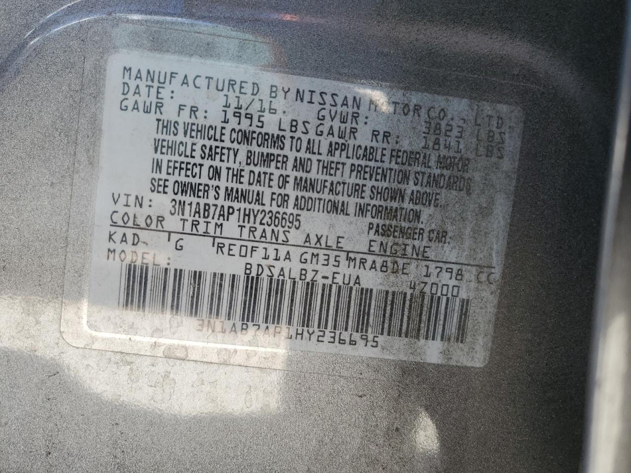 2017 Nissan Sentra VIN 3N1AB7AP1HY236695 Copart auction photo, frame damage / front end damage thumbnail 12