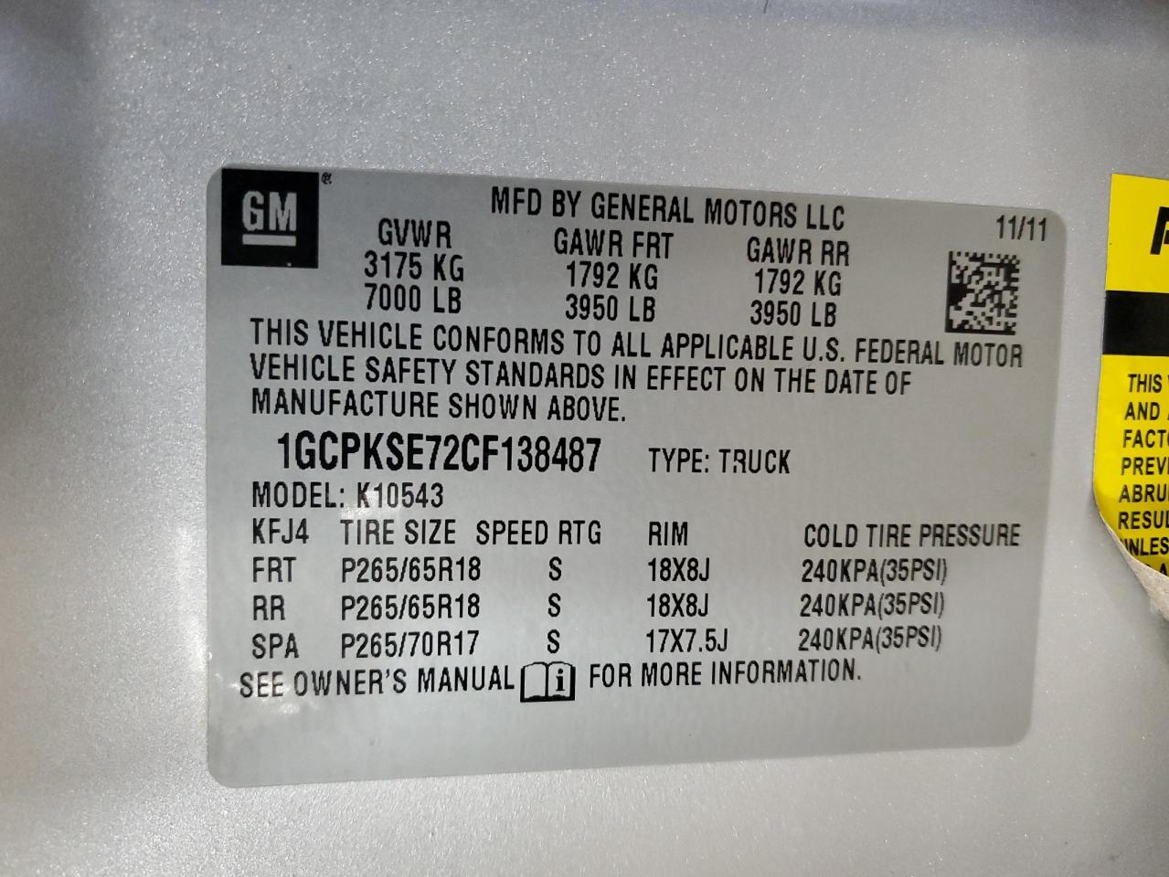 2012 Chevrolet Silverado VIN 1GCPKSE72CF138487 Copart auction photo, front end damage thumbnail 12