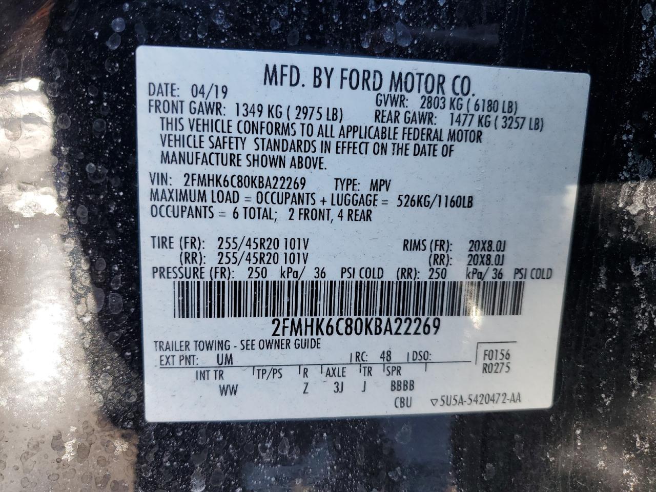 2019 Ford Flex VIN 2FMHK6C80KBA22269 Copart auction photo, front end / undercarriage damage thumbnail 13