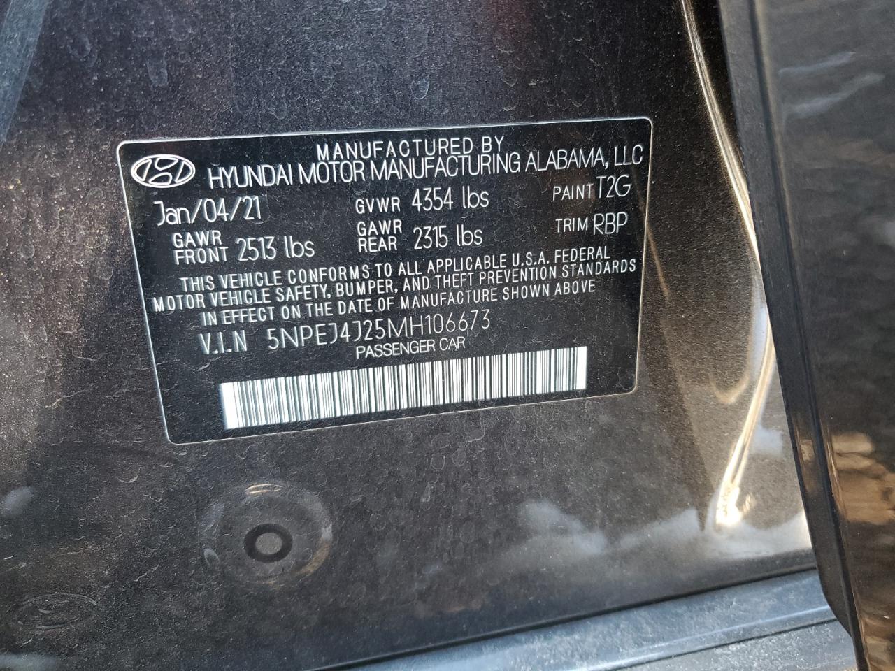 2021 Hyundai Sonata VIN 5NPEJ4J25MH106673 Copart auction photo, all over damage thumbnail 12