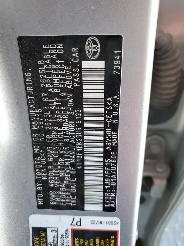 2016 Toyota Camry VIN 4T1BF1FK2GU516123 Copart auction photo, front end damage thumbnail 14