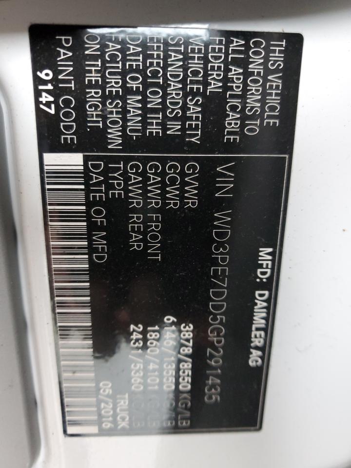 2016 Mercedes-Benz Sprinter VIN WD3PE7DD5GP291435 Copart auction photo, minor dent/scratches damage thumbnail 13