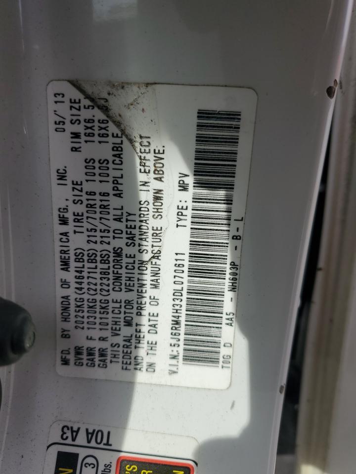 2013 Honda CR-V VIN 5J6RM4H33DL070611 Copart auction photo, front end / rear end damage thumbnail 12