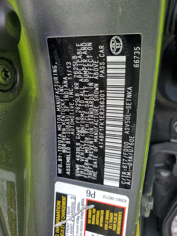 2014 Toyota Camry VIN 4T4BF1FK1ER366301 Copart auction photo, rear end / front end damage thumbnail 12