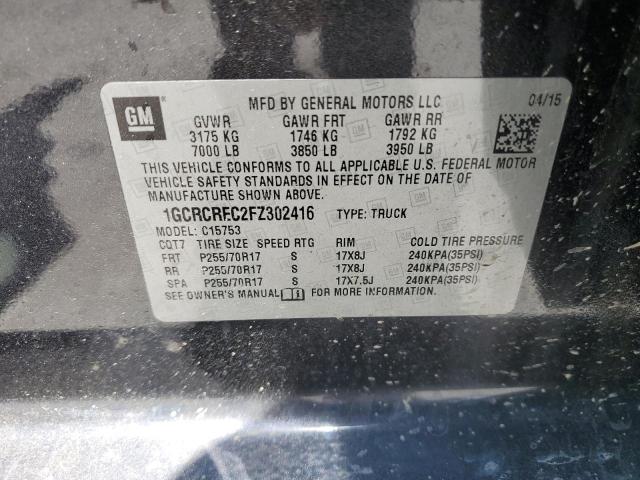 2015 Chevrolet Silverado VIN 1GCRCREC2FZ302416 Copart auction photo, all over damage thumbnail 12