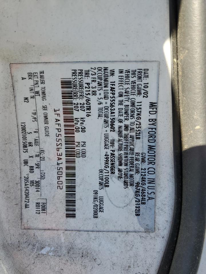 2003 Ford Taurus VIN 1FAFP55S63A150602 Copart auction photo, rear end / minor dent/scratches damage thumbnail 12