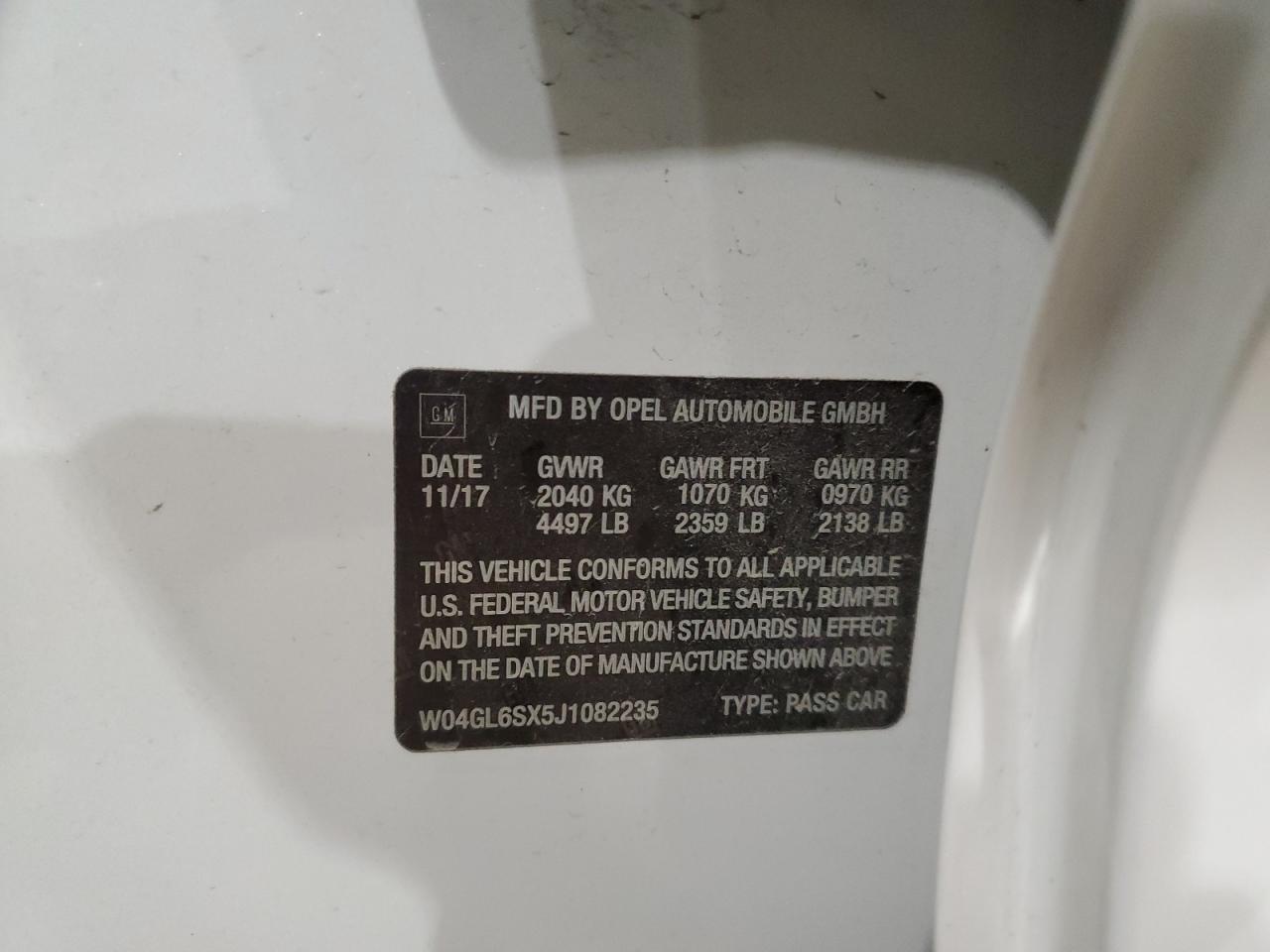 2018 Buick Regal VIN W04GL6SX5J1082235 Copart auction photo, rear end damage thumbnail 13