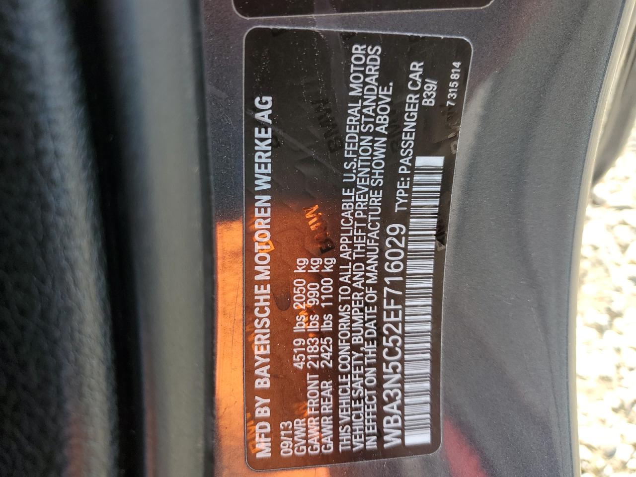 2014 BMW 4er VIN WBA3N5C52EF716029 Copart auction photo, front end / undercarriage damage thumbnail 14