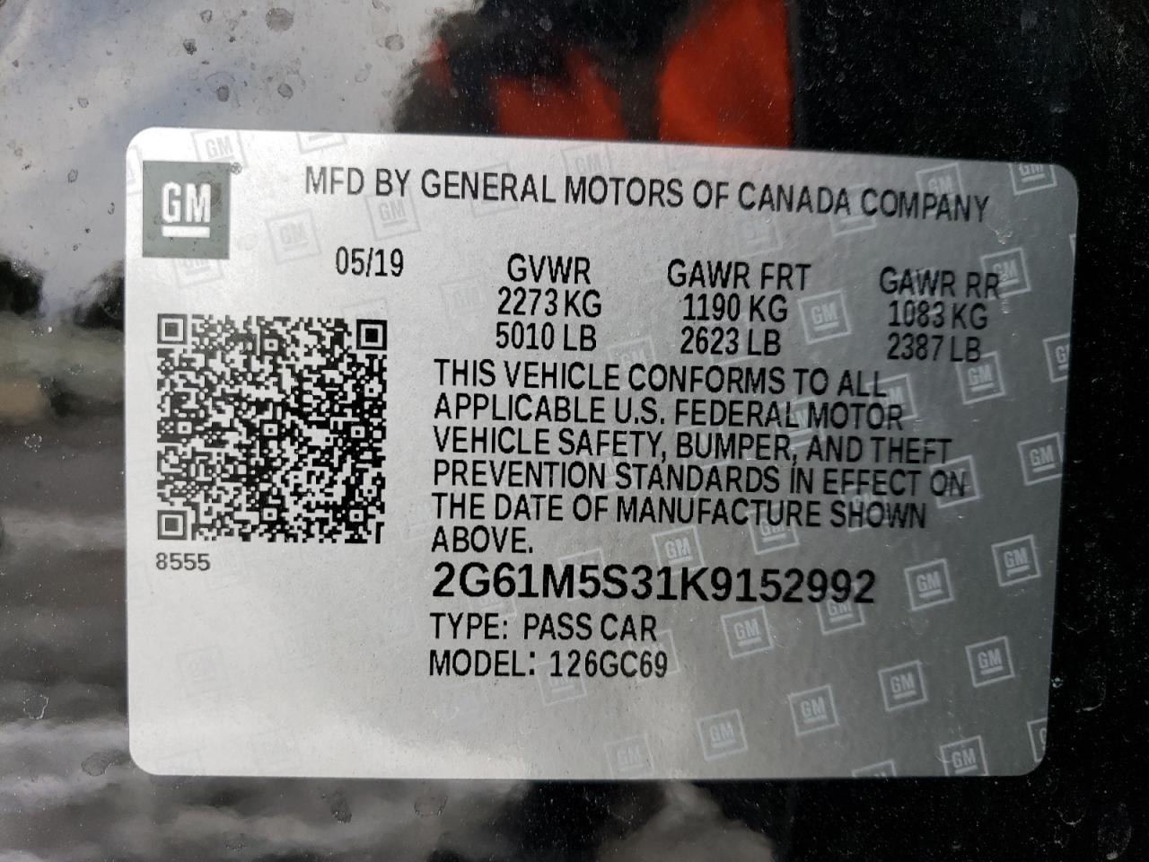 2019 Cadillac XTS VIN 2G61M5S31K9152992 Copart auction photo, front end / hail damage thumbnail 12