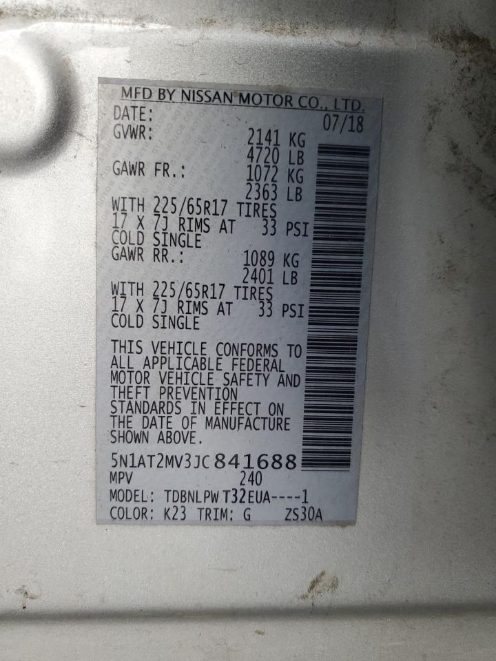 2018 Nissan Rogue VIN 5N1AT2MV3JC841688 Copart auction photo, front end / undercarriage damage thumbnail 12