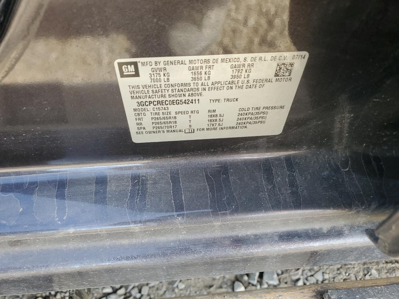 2014 Chevrolet Silverado VIN 3GCPCREC0EG542411 Copart auction photo, side damage thumbnail 12