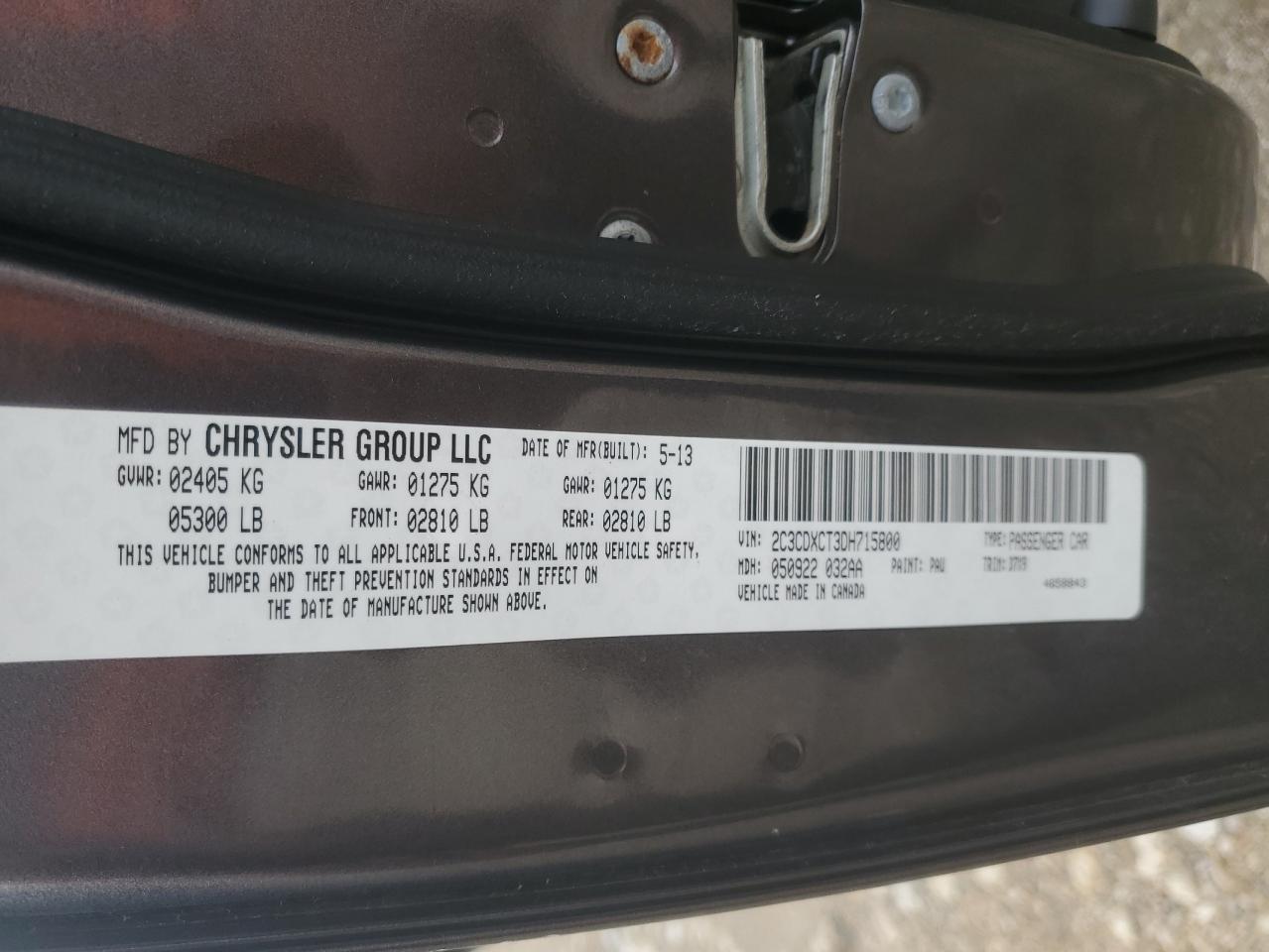 2013 Dodge Charger VIN 2C3CDXCT3DH715800 Copart auction photo, front end / hail damage thumbnail 12