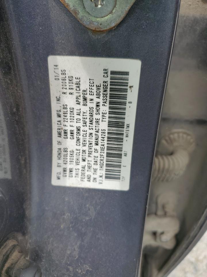 2014 Honda Accord VIN 1HGCR2F3XEA144285 Copart auction photo, water/flood / mechanical damage thumbnail 14