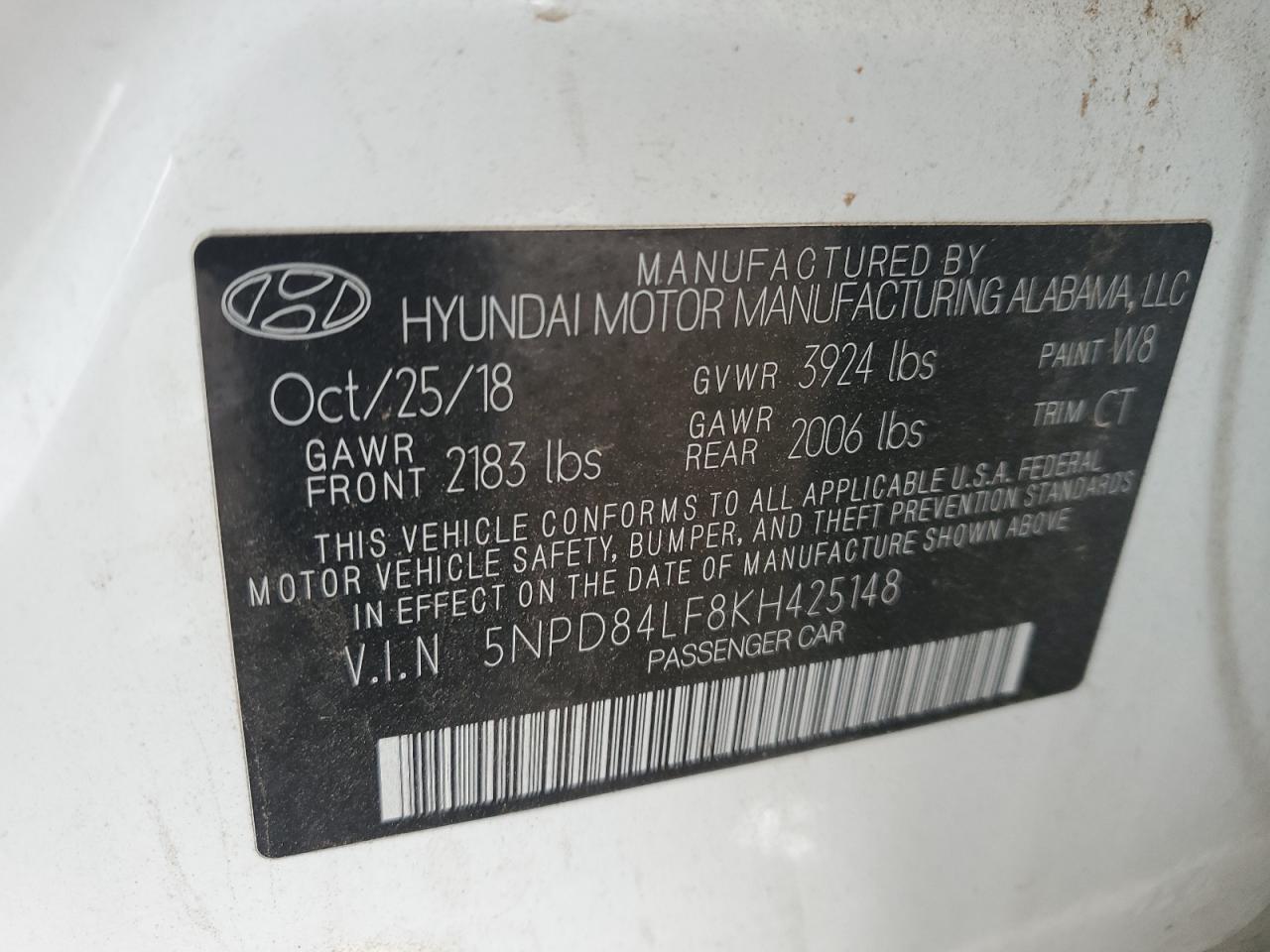 2019 Hyundai Elantra VIN 5NPD84LF8KH425148 Copart auction photo, front end / minor dent/scratches damage thumbnail 12