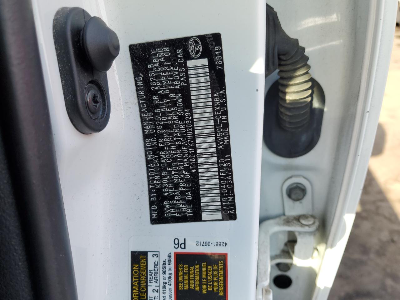 2017 Toyota Camry VIN 4T1BD1FK7HU209294 Copart auction photo, front end damage thumbnail 12