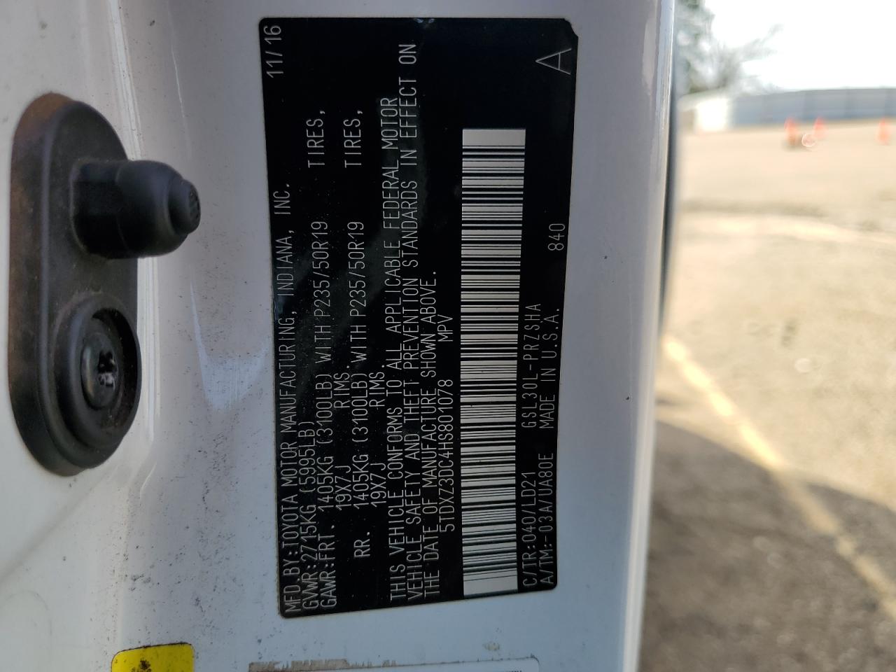 2017 Toyota Sienna VIN 5TDXZ3DC4HS801078 Copart auction photo, front end damage thumbnail 13