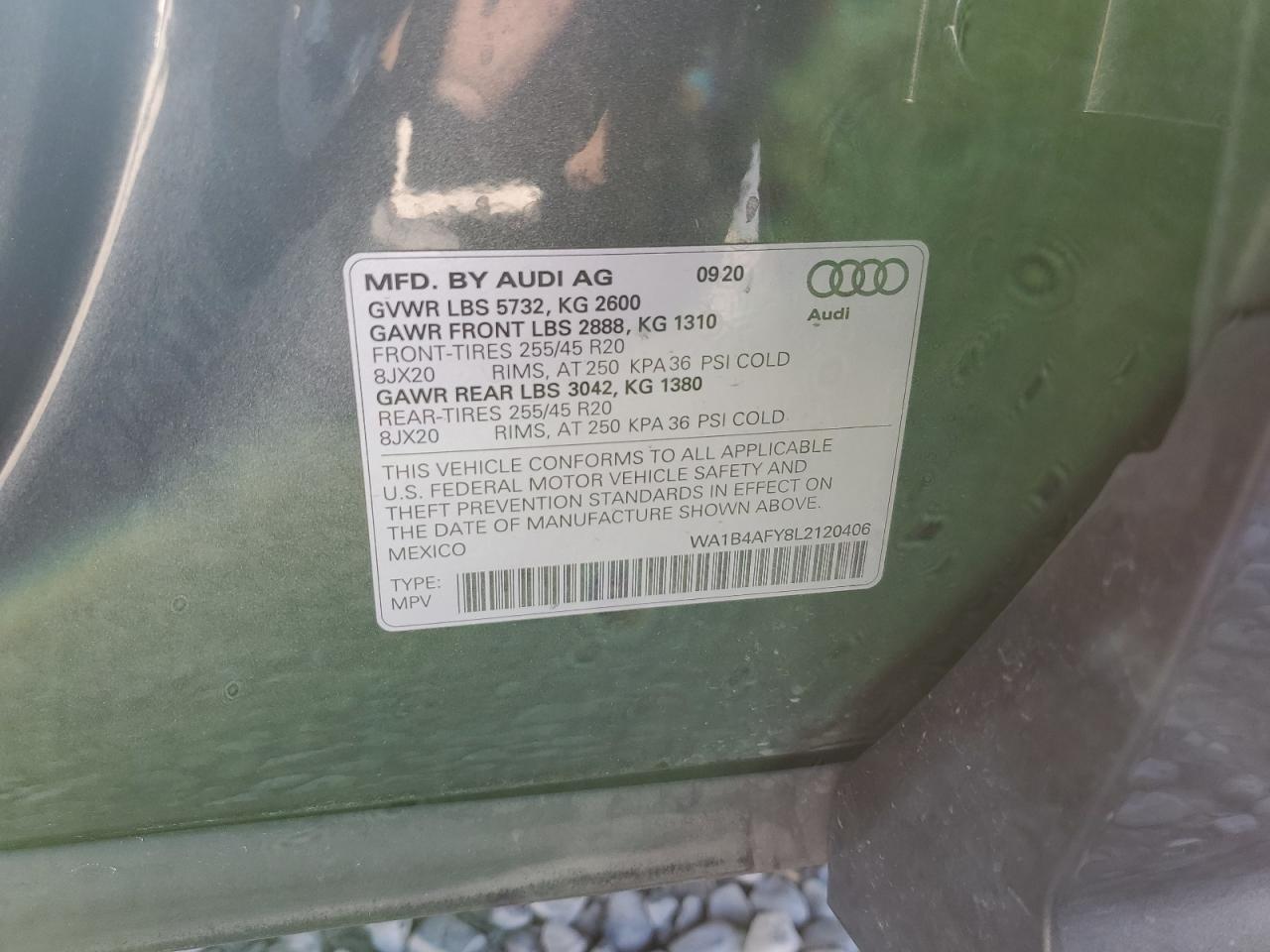 2020 Audi SQ5 VIN WA1B4AFY8L2120406 Copart auction photo, side damage thumbnail 12