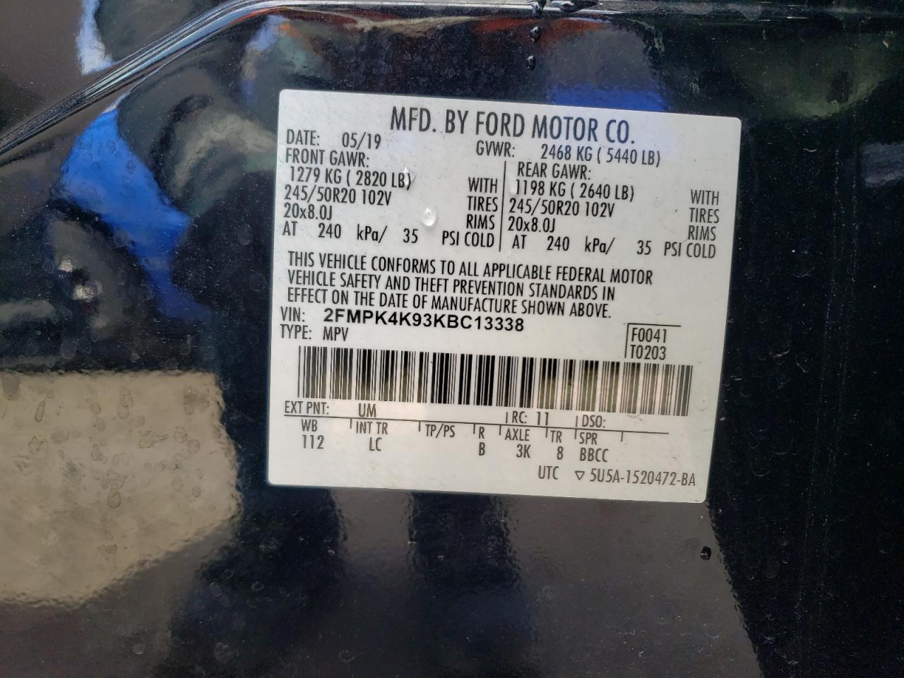 2019 Ford Edge VIN 2FMPK4K93KBC13338 Copart auction photo, rear end damage thumbnail 13