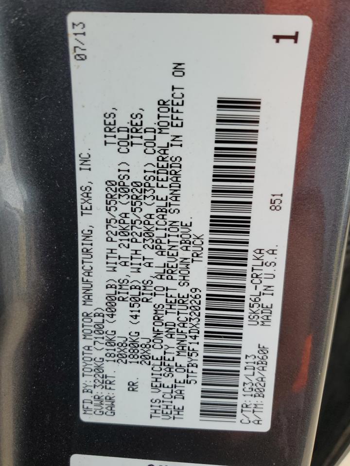 2013 Toyota Tundra VIN 5TFBY5F14DX320269 Copart auction photo, front end / rear end damage thumbnail 12