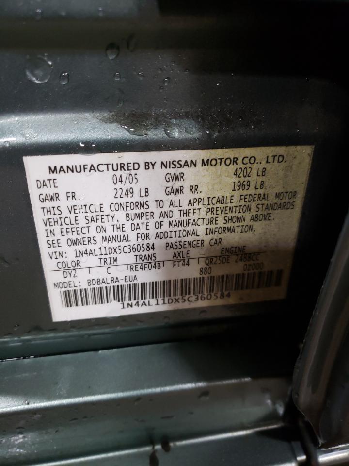 2005 Nissan Altima VIN 1N4AL11DX5C360584 Copart auction photo, front end / minor dent/scratches damage thumbnail 12