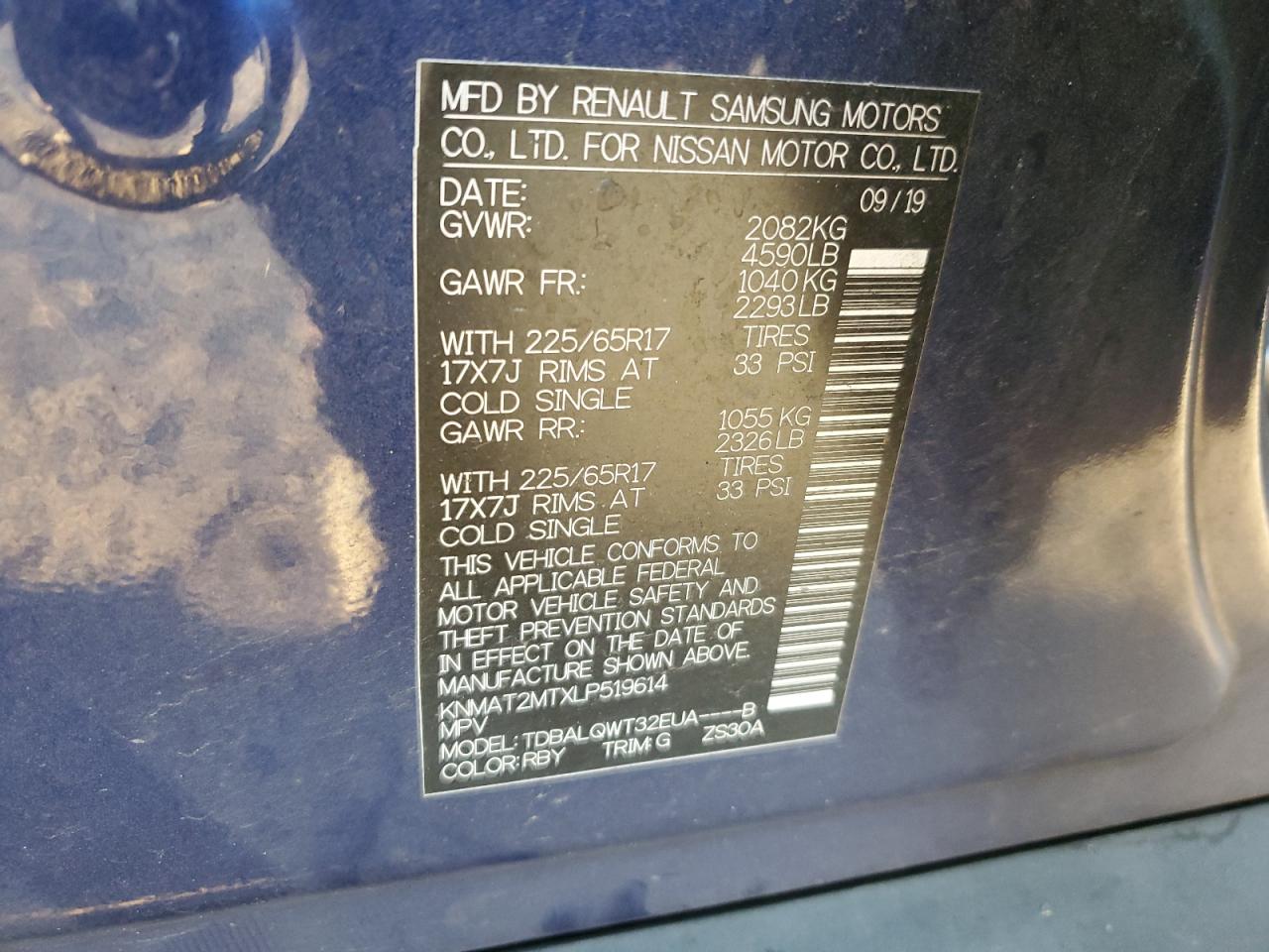 2020 Nissan Rogue VIN KNMAT2MTXLP519614 Copart auction photo, front end / minor dent/scratches damage thumbnail 13