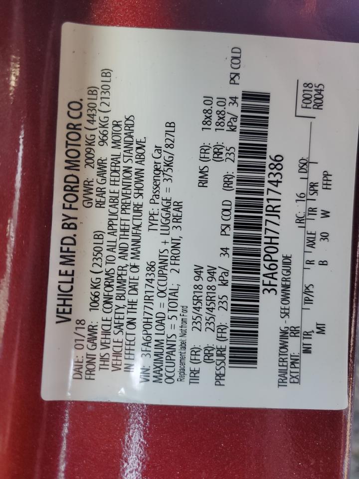 2018 Ford Fusion VIN 3FA6P0H77JR174386 Copart auction photo, front end damage thumbnail 12