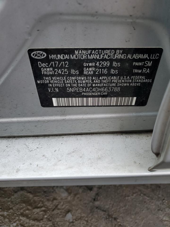 2013 Hyundai Sonata VIN 5NPEB4AC4DH663788 Copart auction photo, rear end / minor dent/scratches damage thumbnail 12