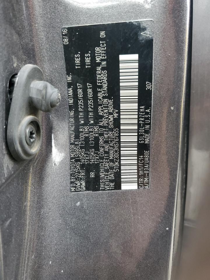 2017 Toyota Sienna VIN 5TDKZ3DC3HS767855 Copart auction photo, front end damage thumbnail 14