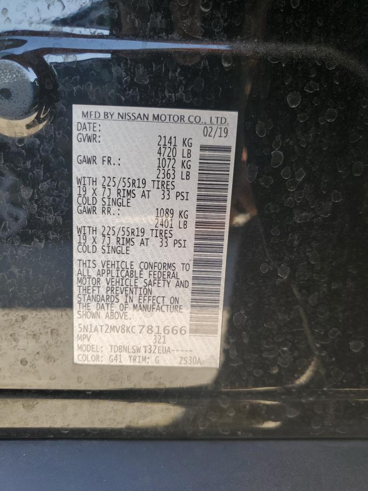2019 Nissan Rogue VIN 5N1AT2MV8KC781666 Copart auction photo, minor dent/scratches / front end damage thumbnail 12